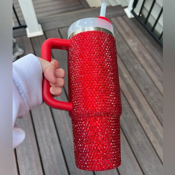 30oz RED Bedazzled Bling Stanley Tumbler - Picture 5 of 5